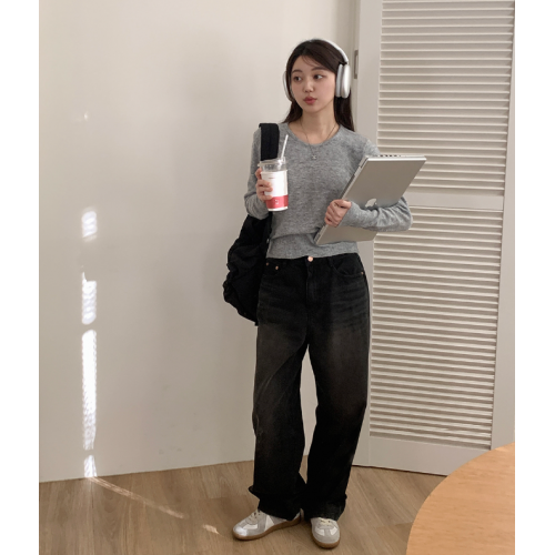 春季預訂｜黑色牛仔WASHING WIDE PANTS