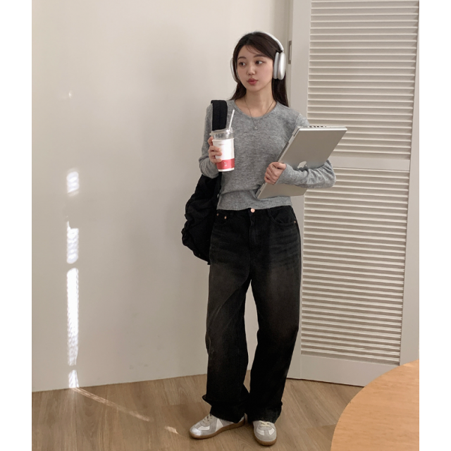 春季預訂｜黑色牛仔WASHING WIDE PANTS
