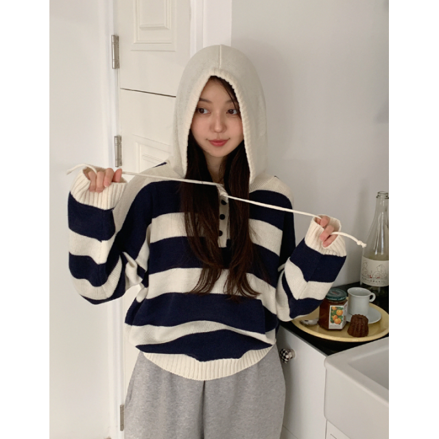 春季預訂｜日常條紋寬鬆針織HOODIE