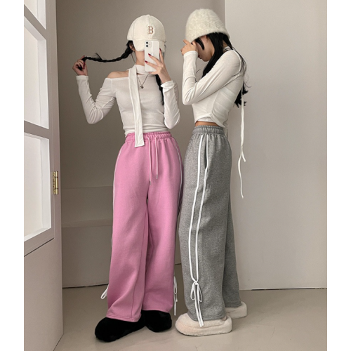 秋冬預訂｜綁帶絲帶線條有絨棉褲