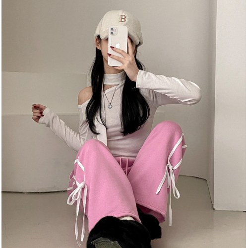 秋冬預訂｜綁帶絲帶線條有絨棉褲