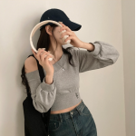 春季預訂｜完美腰線刺繡單落肩短衛衣