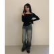 春季預訂｜斜裁寬鬆水洗牛仔褲