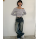 春季預訂｜斜裁寬鬆水洗牛仔褲