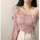 春季預訂｜芭蕾舞緞帶抽褶短款露肩上衣