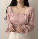 春季預訂｜芭蕾舞緞帶抽褶短款露肩上衣