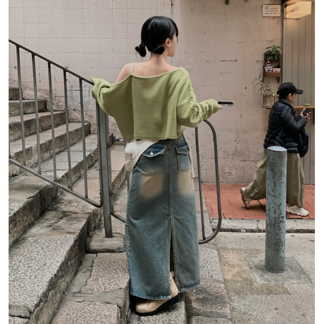 春季預訂｜後口袋開叉水洗牛仔長裙