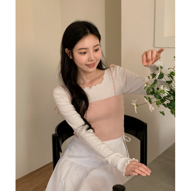 春季預訂|芭蕾修身DIA木耳邊縷空長袖T 恤 春季預訂|芭蕾修身DIA木耳邊縷空長袖T 恤