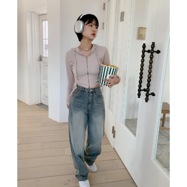 春季預訂｜復古裂紋水洗寬牛仔褲