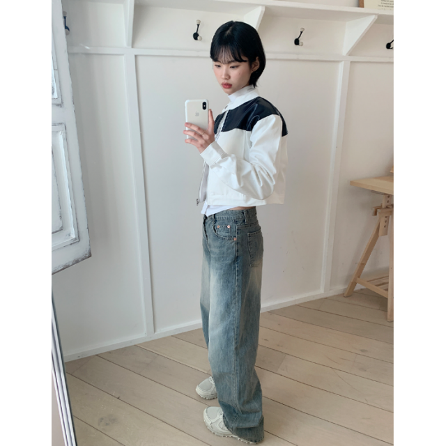 春季預訂｜復古裂紋水洗寬牛仔褲