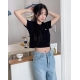 預訂｜MUAHMUAH Stitch Logo Crop Half T-Shirt (5 COLOR)