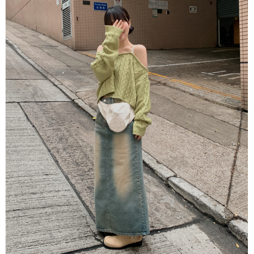 春季預訂｜後口袋開叉水洗牛仔長裙