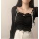 春季預訂｜芭蕾舞緞帶抽褶短款露肩上衣