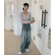 春季預訂｜復古裂紋水洗寬牛仔褲