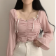 春季預訂｜芭蕾舞緞帶抽褶短款露肩上衣