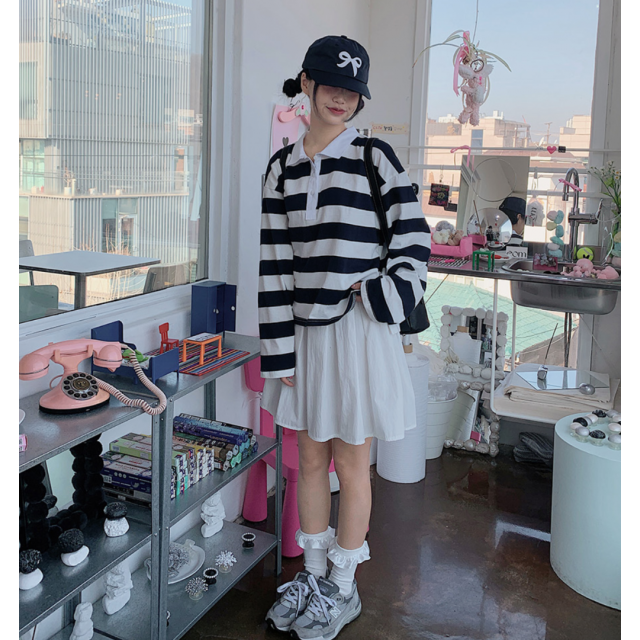 春季預訂｜條紋翻領POLO長袖上衣