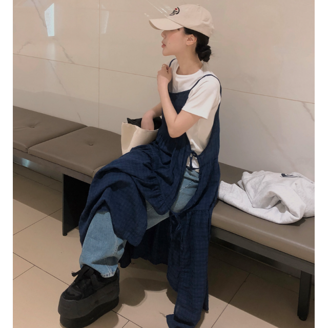 春季預訂｜側邊絲帶分層背心連身裙