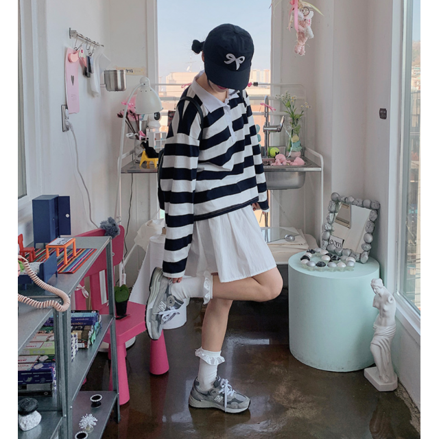 春季預訂｜條紋翻領POLO長袖上衣