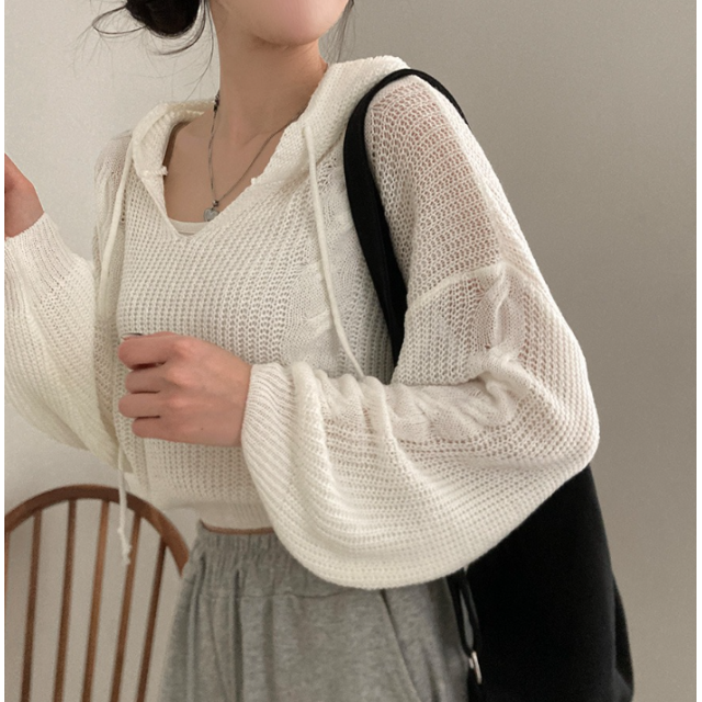 春季預訂｜扭紋CROP長袖針織HOODIE
