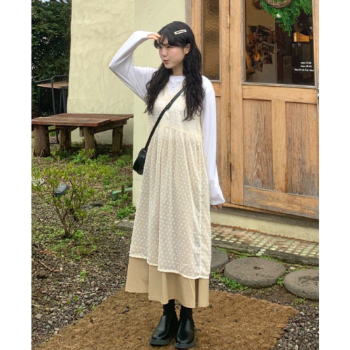 春季預訂｜透視圓點LACE分層背心連身裙