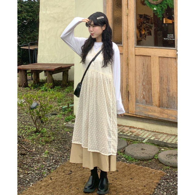 春季預訂｜透視圓點LACE分層背心連身裙