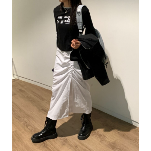 春季預訂｜尼龍抽褶細繩前開叉長裙