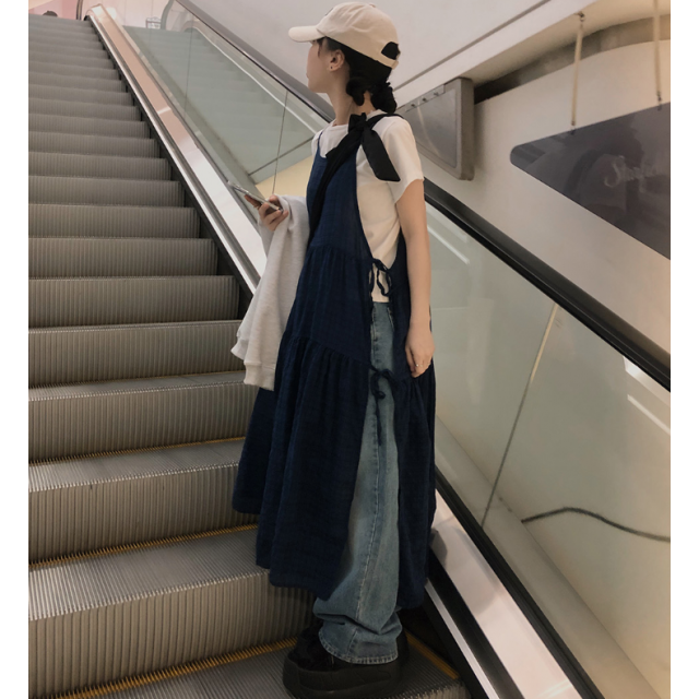 春季預訂｜側邊絲帶分層背心連身裙