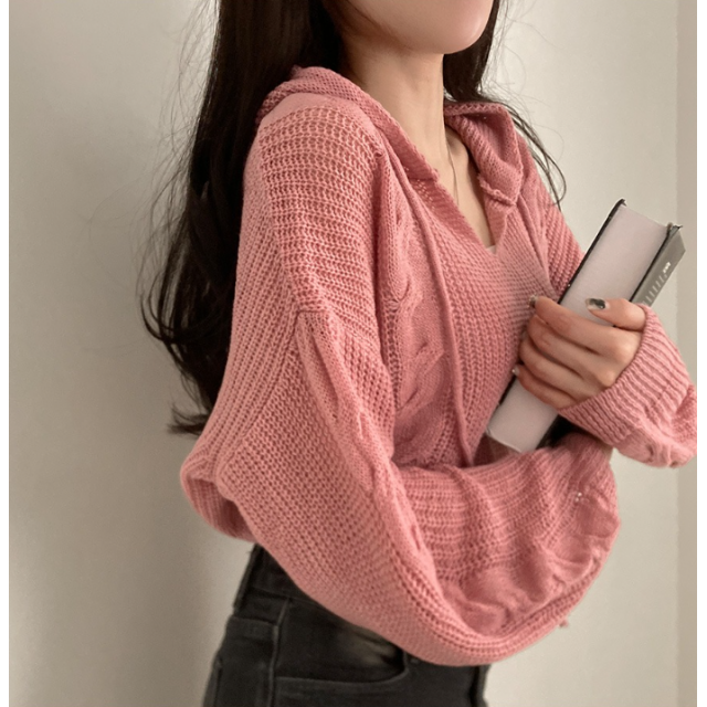 春季預訂｜扭紋CROP長袖針織HOODIE
