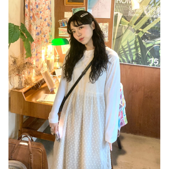 春季預訂｜透視圓點LACE分層背心連身裙