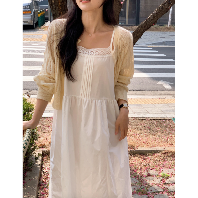 春季預訂｜蕾絲褶皺吊帶長連身裙