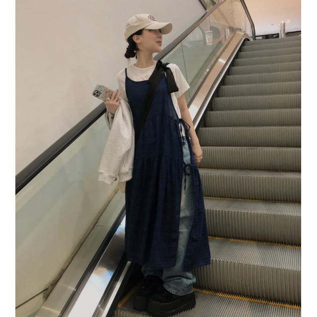 春季預訂｜側邊絲帶分層背心連身裙