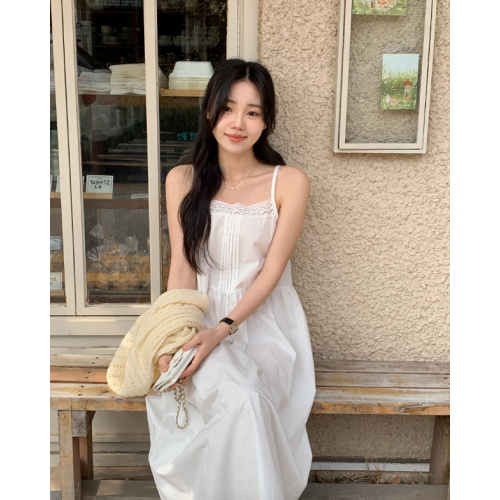 春季預訂｜蕾絲褶皺吊帶長連身裙