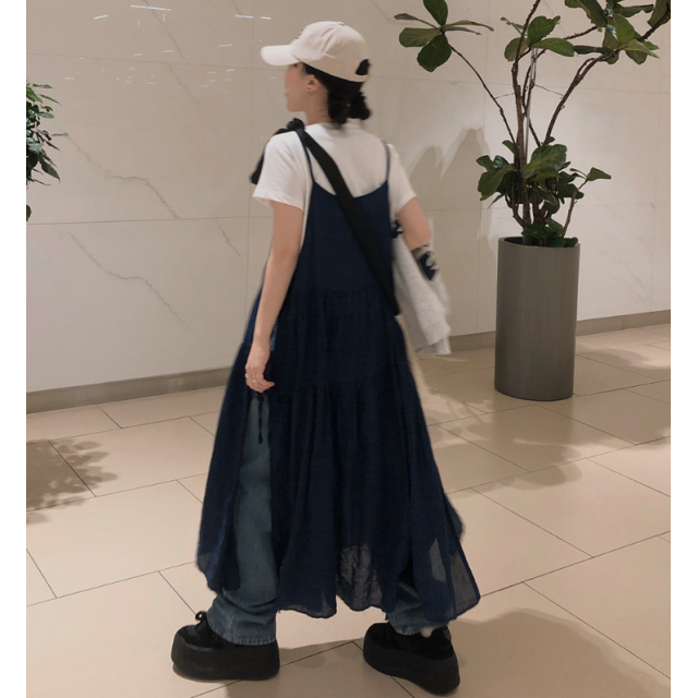 春季預訂｜側邊絲帶分層背心連身裙