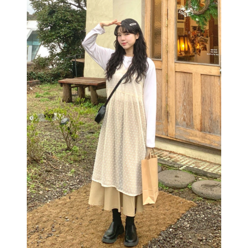 春季預訂｜透視圓點LACE分層背心連身裙