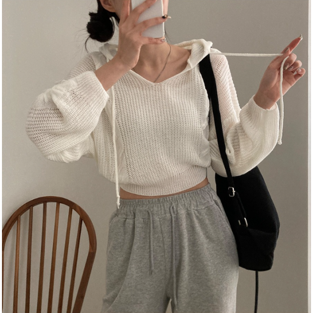 春季預訂｜扭紋CROP長袖針織HOODIE