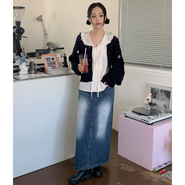 春季預訂｜復古水洗後開叉牛仔長裙