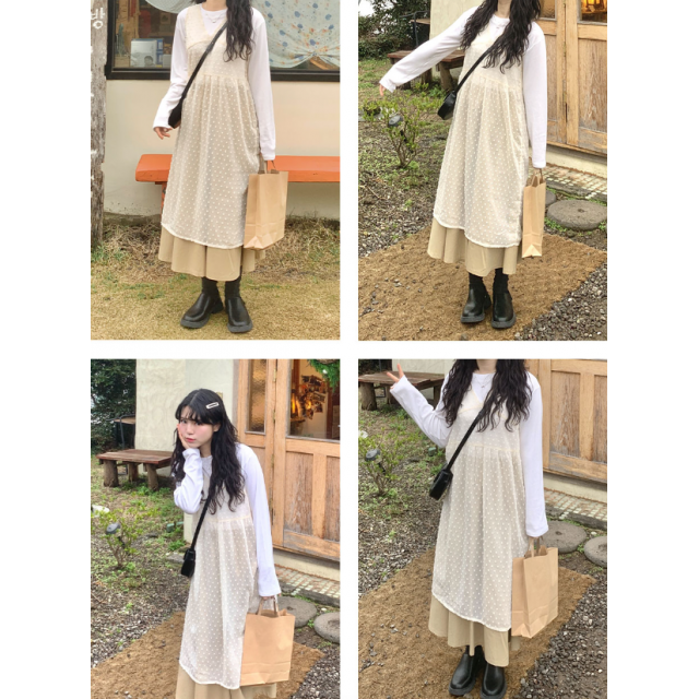 春季預訂｜透視圓點LACE分層背心連身裙