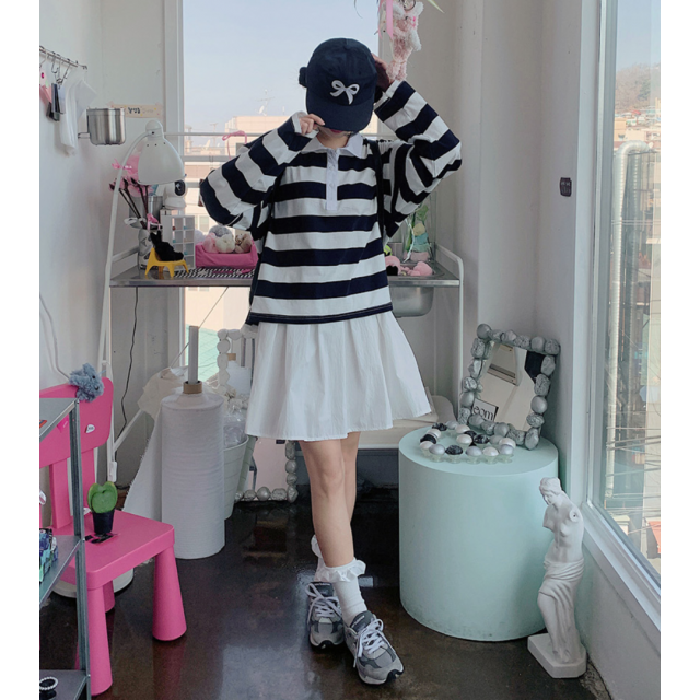 春季預訂｜條紋翻領POLO長袖上衣
