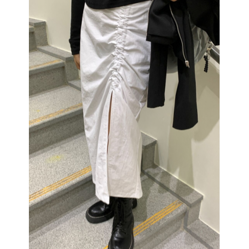 春季預訂｜尼龍抽褶細繩前開叉長裙