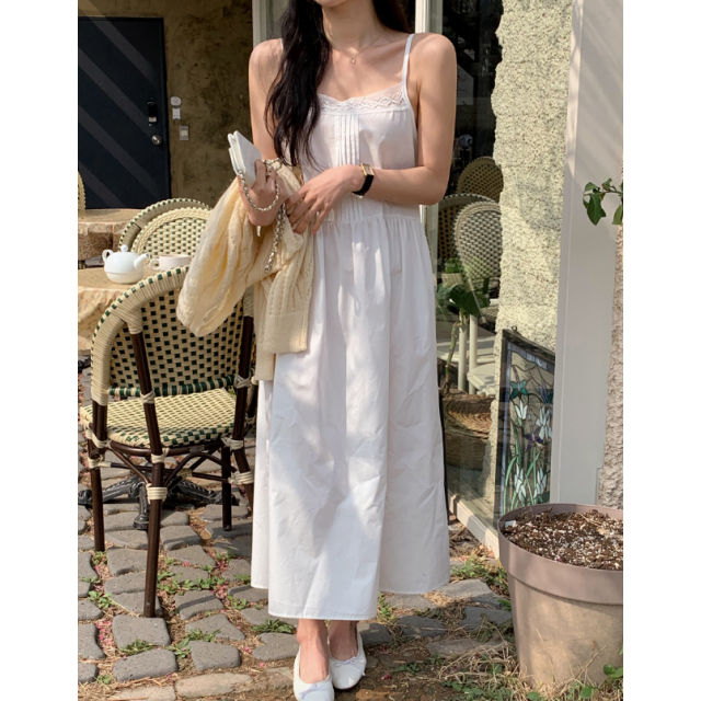 春季預訂｜蕾絲褶皺吊帶長連身裙