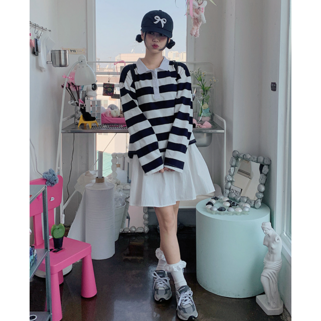 春季預訂｜條紋翻領POLO長袖上衣