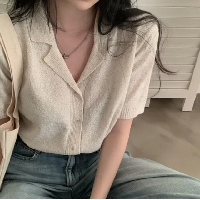春季預訂｜亞麻毛圈翻領鈕扣針織上衣