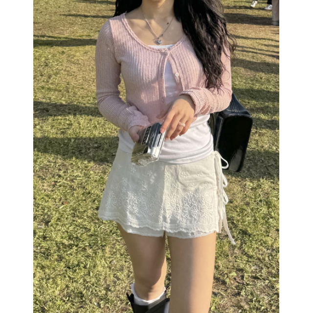 春季預訂｜緞帶打孔蕾絲裹身褲