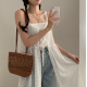春季預訂｜緞帶蕾絲前開衩分層吊帶背心長連身裙