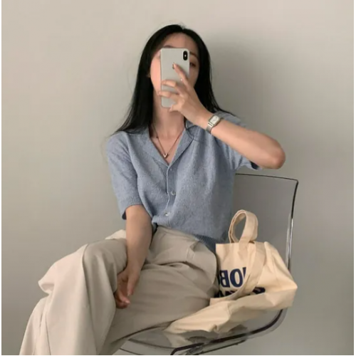 春季預訂｜亞麻毛圈翻領鈕扣針織上衣