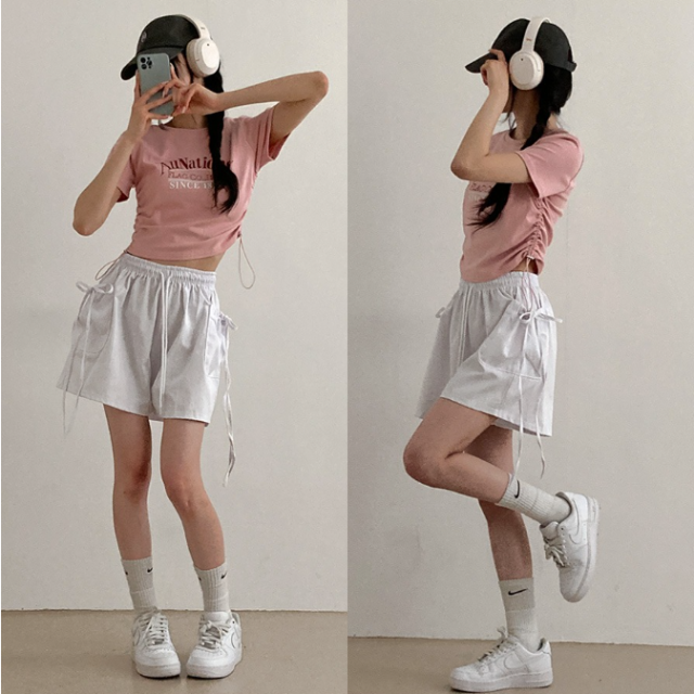 春季預訂｜棉質芭蕾舞核心側絲帶工裝短褲