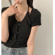 春季預訂｜掛脖短扣分層羅紋短袖上衣