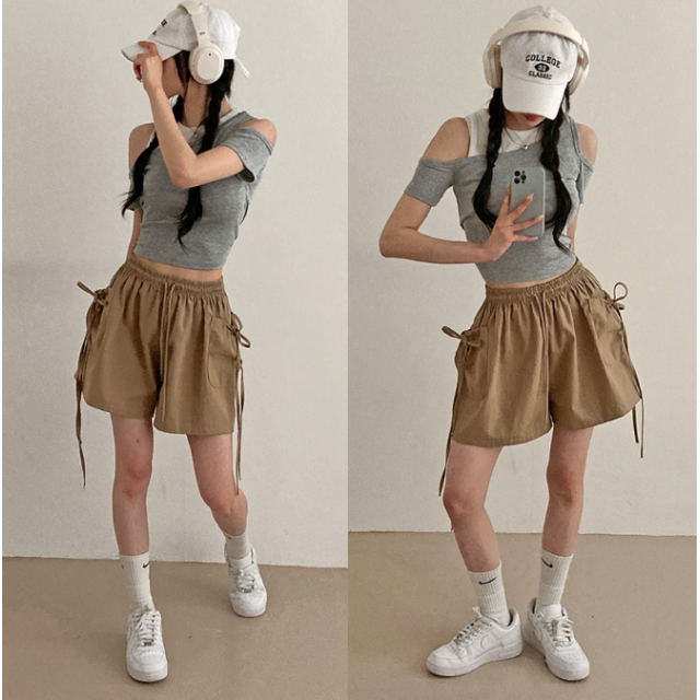 春季預訂｜棉質芭蕾舞核心側絲帶工裝短褲